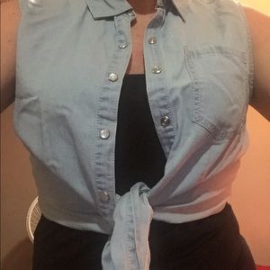 Denim and lace crop tank